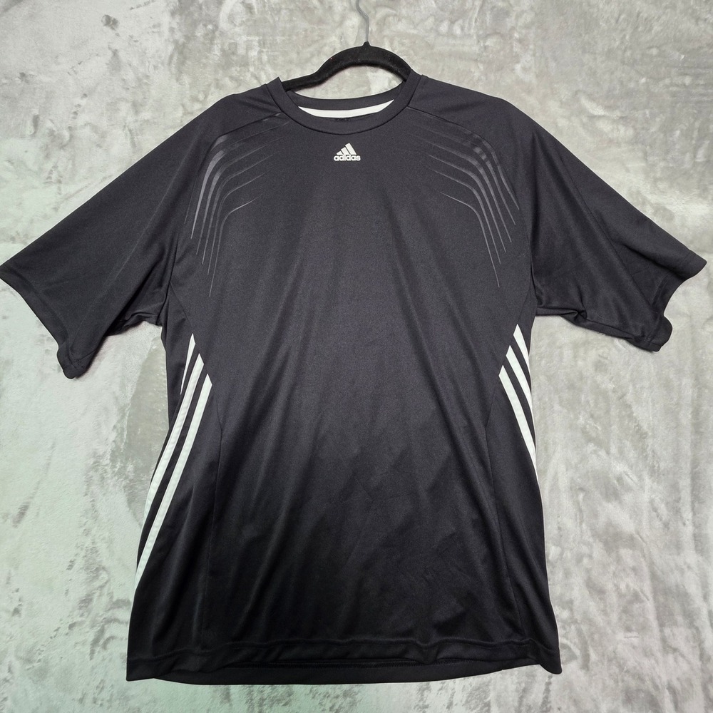 Adidas Mens Black Three Stripe Short Sleeve Performance T-Shirt Large 1800